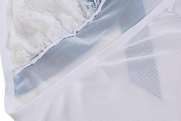 White Halter Sheer Mesh Lace Lingerie Dress and G-string
